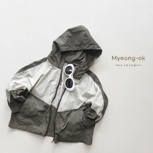 Children's Summer Sun Protection Clothing Lightweight Color Block Hooded Jacket Quick Dry Outdoor Windbreaker For Kids