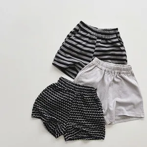 Summer Baby Kids Cotton Casual Shorts Polka Dot Striped Solid Color Breathable Elastic Waist Bottoms For Boys Girls