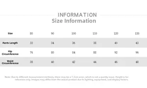 Size chart for children's knit shorts showing length, hip and waist measurements