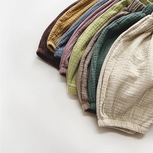 Texture detail of breathable cotton gauze bloomers for toddlers in multi-color options