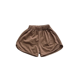 Unisex bamboo cotton shorts for kids in dark coffee color with elastic waist