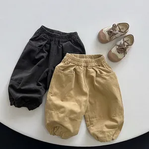 Cotton Kids Casual Pants Korean Style Loose Jogger Trousers Solid Color Soft Breathable Spring Autumn Pants For Boys Girls