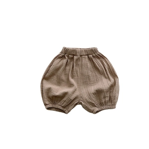 Kids breathable cotton muslin harem shorts in light brown for summer casual wear