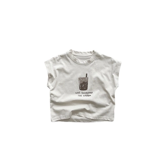 Débardeur enfant en coton beige avec imprimé glace d'été cool pour tout-petits
