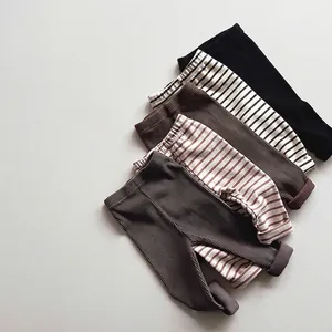 Toddler Kids Ribbed Knit Cotton Leggings Soft Elastic Waist Stretchy Pants For Boys Girls Fall Spring Casual Basic Bottoms