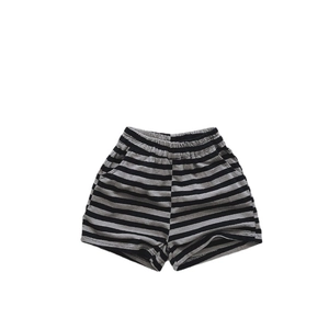 Kids casual black and gray striped cotton shorts with elastic waist and side pockets