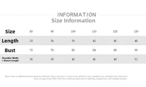 Detailed size chart for children cartoon T-shirt showing length and chest measurements