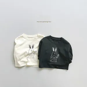 Detailed flat lay of soft cotton kids long sleeve T-shirts with cute rabbit prints