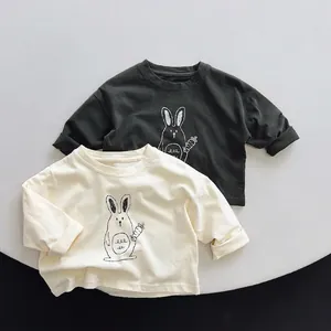 Kids Cotton Long Sleeve T-Shirt Cartoon Rabbit Print Crew Neck Top For Boys Girls Spring Autumn Casual Daily Clothing