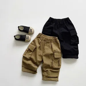 Pantaloni Cargo per Bambini e Bambine Stile Coreano Giapponese Larghi Casual in Cotone Con Vita Elastica e Tasche Cargo