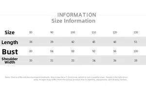 Size chart for kids cargo vest detailing length, bust, and shoulder measurements 80-130