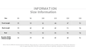 Detailed size chart for kids plaid shirt including length and chest measurements