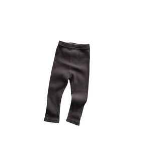 Kids high elastic ribbed charcoal grey knit leggings with comfortable elastic waistband