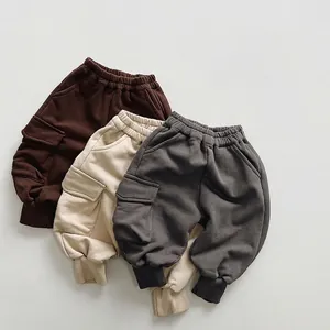 Children Casual Cotton Cargo Jogger Pants Loose Solid Color Sweatpants Autumn Spring Boys Girls Sport Bottoms
