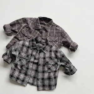 Kids Plaid Button Down Shirt Toddler Boys Girls Long Sleeve Cotton Checkered Blouse Double Pockets Casual Autumn Tops