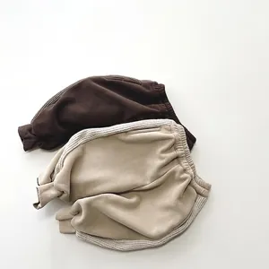 Pantalon de Jogging Doublé en Polaire pour Enfants Style Coréen Hiver Chaud Coton Patchwork pour Garçons Filles