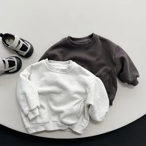 Kids Fleece Lined Sweatshirt Casual Long Sleeve Pullover Crewneck Winter Warm Top For Boys Girls Children