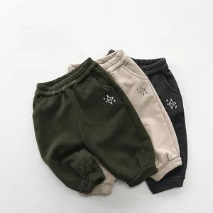 Pantalons de Jogging en Coton Doublés de Polaire pour Enfants Pantalons Décontractés Chauds pour Garçons Filles Style Coréen Broderie d'Étoile