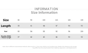 Size chart table for kids fleece sweatshirt showing bust and length from size 80 to 130