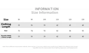 Size chart for kids striped fleece top showing length and chest from size 80 to 130
