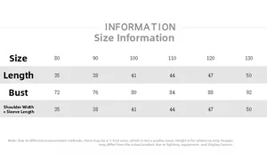 Detailed size chart for children's striped sweatshirt with measurements in cm for sizes 80-130