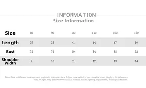 Size chart for children's warm fleece vest with length, chest, and shoulder measurements