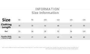 Size chart showing chest and length measurements for children fleece lined sweatshirt