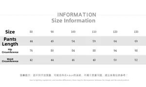 Detailed size chart for boys' cargo pants showing length, hip and waist measurements