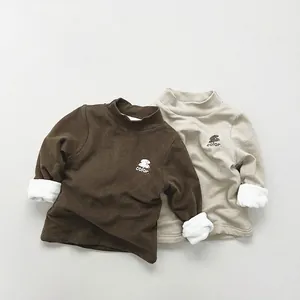 Kids Fleece Lined Base Shirt Long Sleeve Warm Mock Neck Top Solid Color Simple Style Thermal Undershirt For Boys Girls