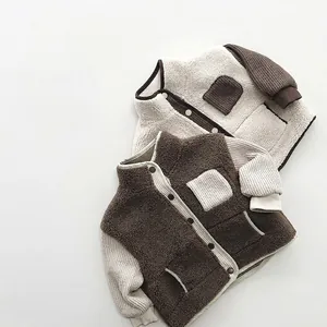 Kids Patchwork Fleece Jacket Winter Warm Thickened Contrast Color Coat Toddler Boys Girls Korean Style Outerwear