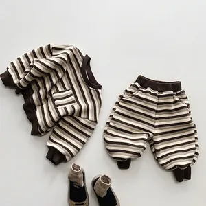 Kids Striped Fleece Sweatshirt Cotton Polyester Blend Warm Winter Pullover For Toddlers Korean Style Boys Girls Casual Top