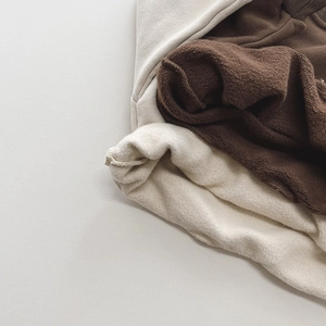 Kids fleece-lined pullover sweatshirt in beige and coffee colors for winter warmth