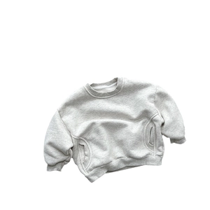 Kids grey fleece sweatshirt with round neck and side pockets for winter casual wear
