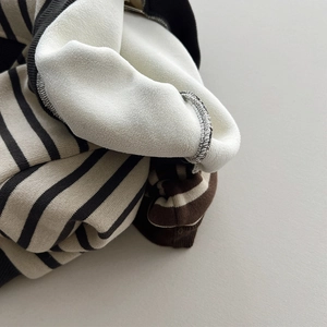 Kids striped thermal fleece sweatshirt featuring classic black stripes and warm inner lining