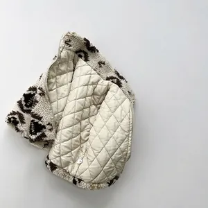 Winter leopard print faux shearling jacket for kids featuring warm quilted diamond lining