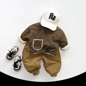 Toddler quilted casual set with dark brown sweatshirt and khaki cargo pants