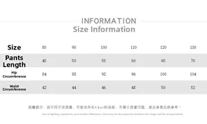 Size chart for children fleece striped pants showing length hip and waist measurements