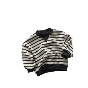 Kids warm fleece striped sweatshirt in grey and black with ribbed cuffs for winter