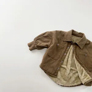 Veste Chemise Doublée Polaire Unisexe pour Enfants Coton Rétro à Revers Manteau d'Hiver Chaud pour Garçons et Filles
