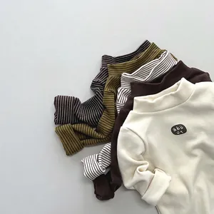 Children's warm fleece-lined striped turtlenecks in assorted colors for winter