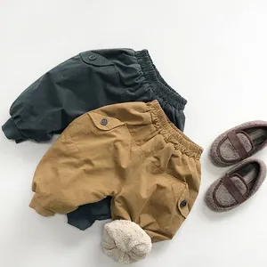 Kids Winter Thick Padded Cotton Pants Warm Fleece Lined Trousers Korean Style Casual Outwear For Boys Girls Children