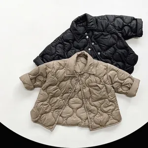 Korean Style Kids Quilted Jacket Polyester Warm Snap Button Shirt Jacket Padded Lightweight Coat For Boys Girls Outerwear