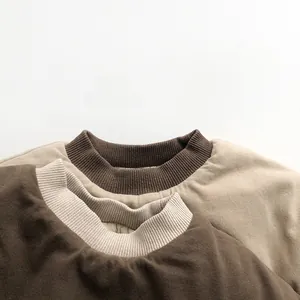 Detail of ribbed neckline and thick quilted fabric on warm kids cotton sweaters
