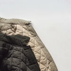 Harajuku style quilted padded trench coat for kids in army green and khaki colors
