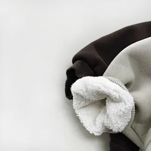 Kids warm fleece sweatshirt with thick sherpa lining and ribbed cuffs in deep brown