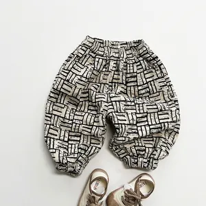 Pantalon d'Hiver Chaud Doublé de Polaire pour Enfants Pantalon Harem en Coton Imprimé Géométrique Style Coréen Décontracté Vêtements Bébé