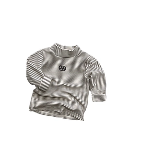Kids warm striped long sleeve shirt with high collar and round letter print