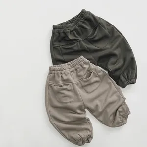 Pantalon Jogging en Tricot de Coton Décontracté pour Enfants Style Coréen Couleur Unie pour Garçons et Filles Printemps Automne Taille Élastique