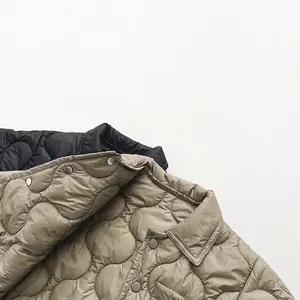Quilted cotton shirt for kids with onion stitch pattern and button closure in khaki and black