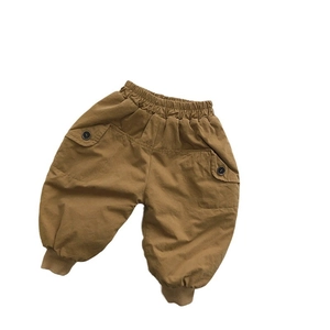 Winter fleece-lined warm pants for children with elastic waist and large side pockets